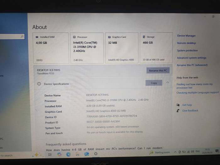 Acer Travelmate P253 Intel Core i3 Processor 15.6" Display 4GB RAM 500GB HDD WINDOWS 10