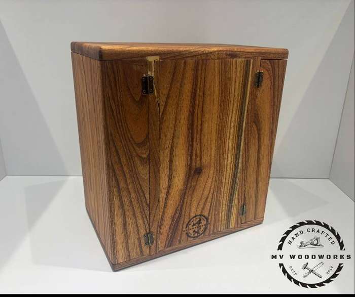 Handcrafted Jewellery Box with Side Swing Doors and velvet/suede lined drawers