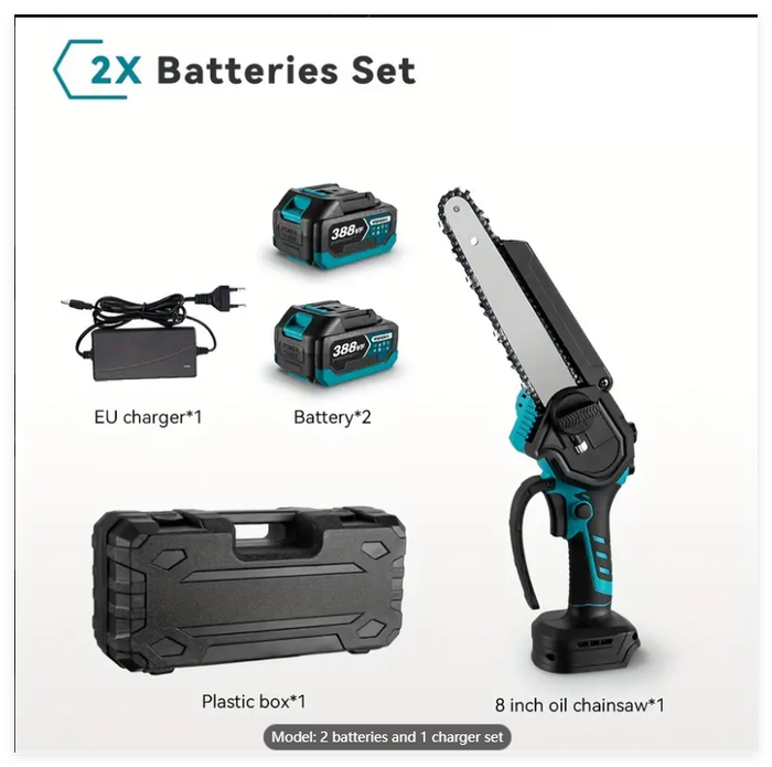 Electric Portable Handheld Chainsaw With Two 25V Lithium Battery 7500 Mah   For Courtyard