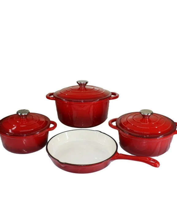 7 Piece Authentic Cast Iron Dutch Oven Cookware Pot Set -All colors