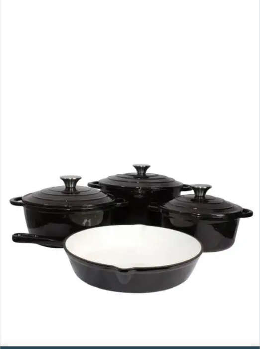 7 Piece Authentic Cast Iron Dutch Oven Cookware Pot Set -All colors