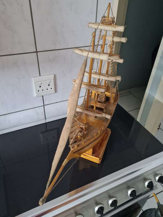 Handcrafted wooden 15th century sail boat