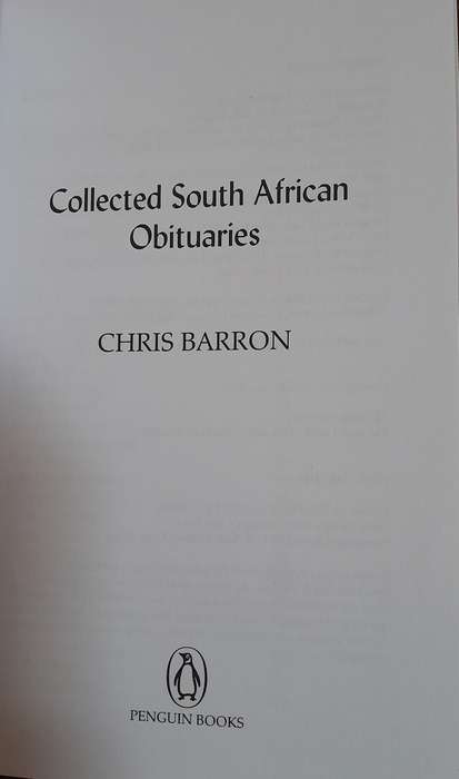 Chris Barron - Collected South African Obituaries