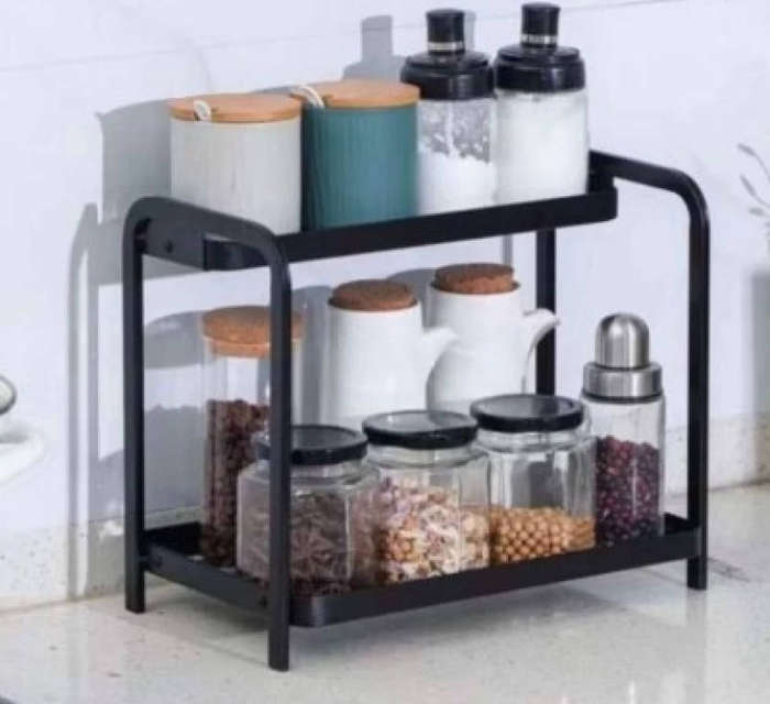 2-Tier Kitchen Countertop Organizer Shelf - Black Steel Rack
