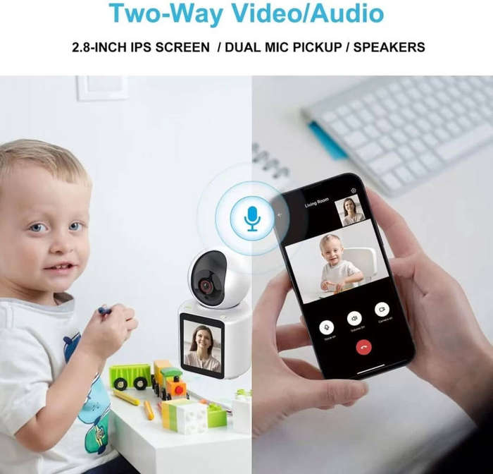 Smart Home Security Camera  Two-Way Video & Audio, Night Vision, Pan/Tilt, AI Motion Detection & Ap