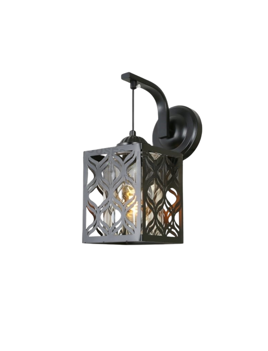Modern Black Metal Wall Sconce with Geometric Cut-out Design  E27 Bulb Holder