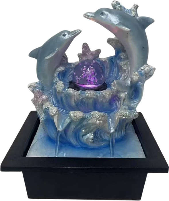 Art Tabletop Water Fountain - Dolphins & Sea-Themed LED Light, Relaxing Indoor Decor