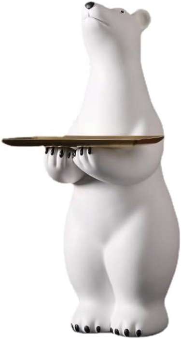 Large Polar Bear Figurine with Tray - Modern Polyresin Sculpture, White & Gold Home Decor