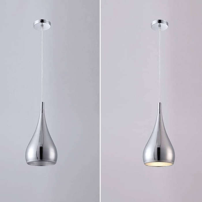 Modern Chrome Pendant Light  E27 Hanging Light with Teardrop Shape, Adjustable Height, Ideal for Ki