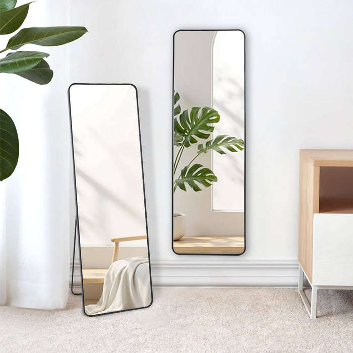 Modern Full-Length Shatterproof Mirror - Slim Frame, Freestanding or Wall-Mounted