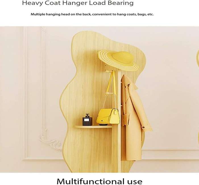 Modern 360° Rotating Full-Length Floor Mirror & Coat Rack  Irregular Shape, Natural Wood mirror