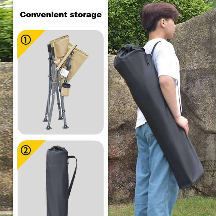 Portable Foldable Camping Chair  Black with Cup Holder & Carry Bag
