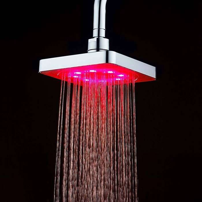 LED Colour-Changing Showerhead  Square, Water-Powered, No Batteries Needed