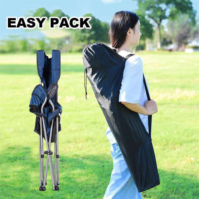 Portable Foldable Camping Chair  Black with Cup Holder & Carry Bag