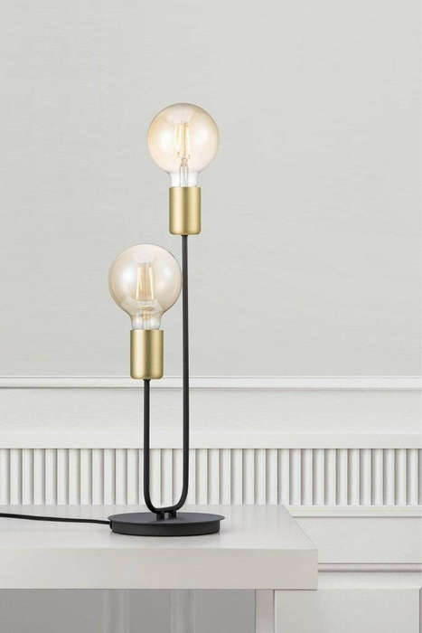 Modern Industrial 2-Bulb Table Lamp  Black & Brass Finish, U-Shaped Metal Design for Living Room &