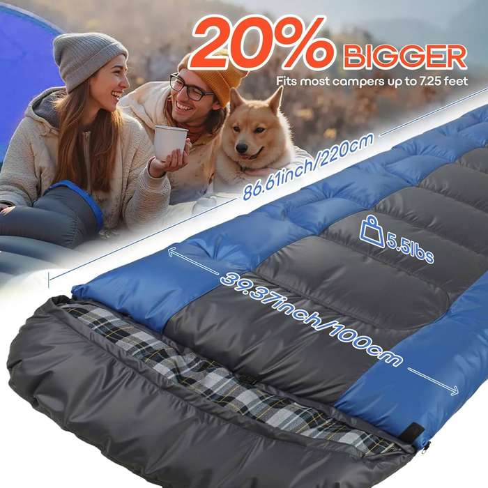 Wide Flannel Sleeping Bag for Adults - Big & Tall Size for Camping