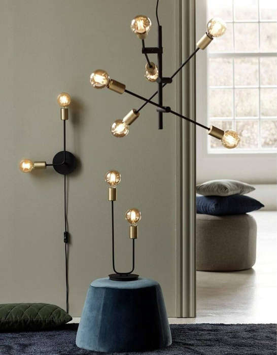 Modern Industrial 2-Bulb Table Lamp  Black & Brass Finish, U-Shaped Metal Design for Living Room &