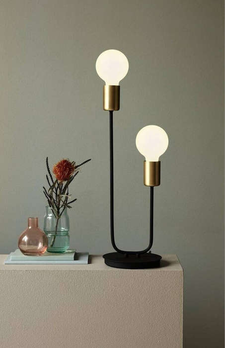 Modern Industrial 2-Bulb Table Lamp  Black & Brass Finish, U-Shaped Metal Design for Living Room &