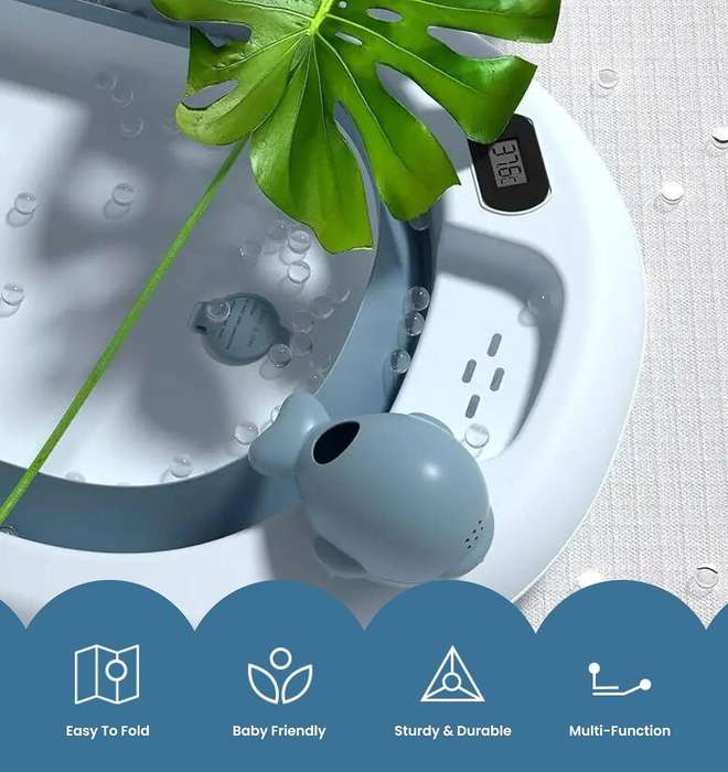Foldable Baby Bathtub with Digital Thermometer  Space-Saving, Anti-Slip, and Portable