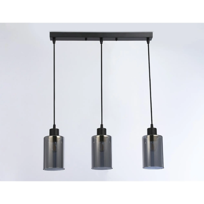 Modern Industrial 3-Head Pendant Light  Black Metal & Amber Glass Sconce, Adjustable Indoor Fixture