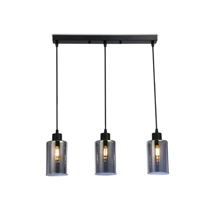 Modern Industrial 3-Head Pendant Light  Black Metal & Amber Glass Sconce, Adjustable Indoor Fixture