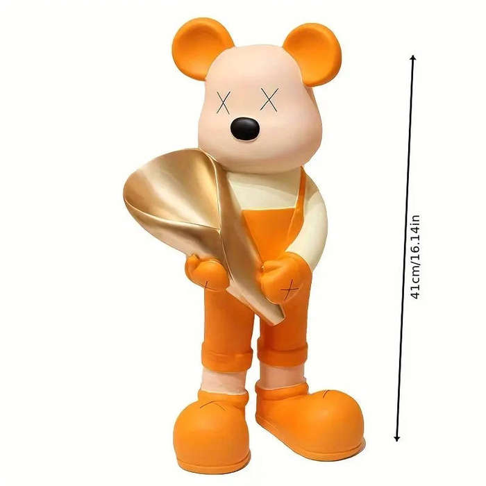 Artisan Bear Figurine with Floral Vase  Unique 41cm Home Decor Statue for Gifting or Display
