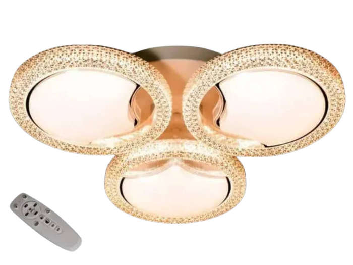 Modern 3-Ring LED Ceiling Light  Dimmable with Remote Control, Sparkling Crystal Effect