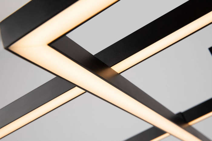 Modern Geometric LED Ceiling Lamp  Black Interlocking Square Design, Flush Mount Fixture
