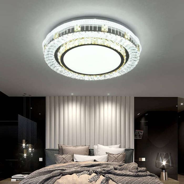 Modern Crystal Flush Mount LED Ceiling Light  Dimmable, Elegant Decorative Fixture