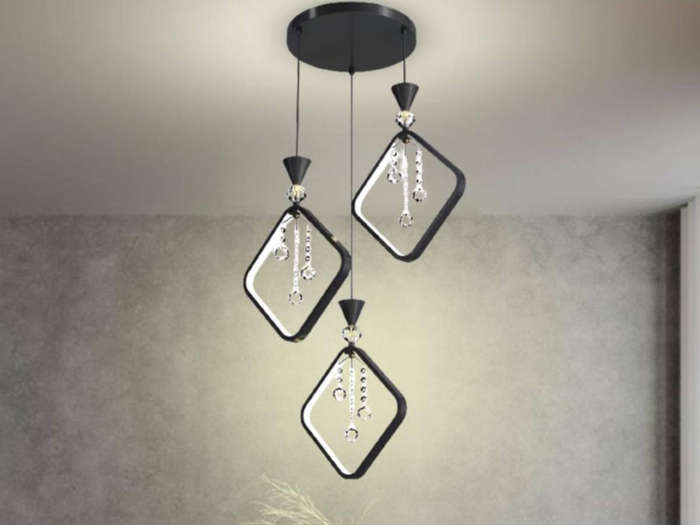 Modern 3-Head Pendant Chandelier  Geometric Design with Crystals, Adjustable Hanging Light for Dini