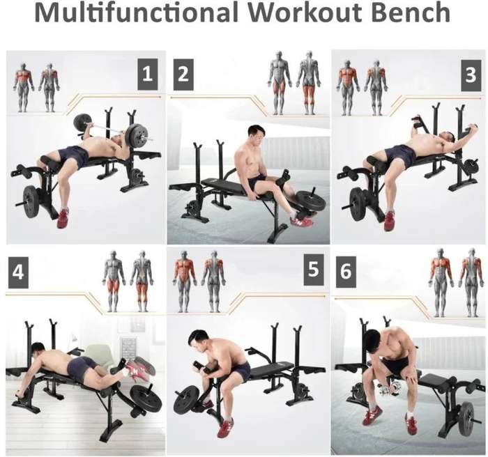 Multi-Function Weight Lifting Bench with Barbell Rack, Leg Developer & Preacher Curl Pad