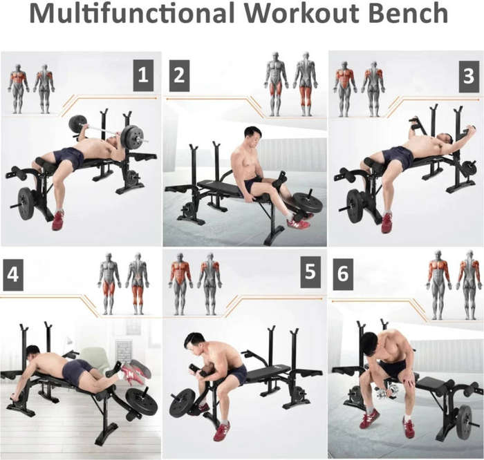 Multi-Functional Weight Bench  Adjustable Incline, Leg & Arm Curl Attachments, Home Gym Solution