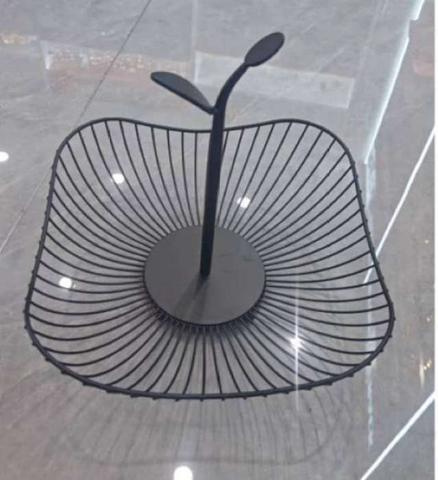 Modern Black Metal Fruit & Vegetable Bowl with Leaf Design