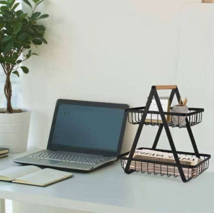 Multi-purpose Metal Wire Storage Basket with Wooden Handle - Two-Tier and Single Options