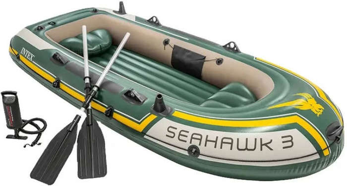 Intex Seahawk 3 Inflatable Boat   3-Person, Heavy-Duty PVC 1.8, with Oars & Pump