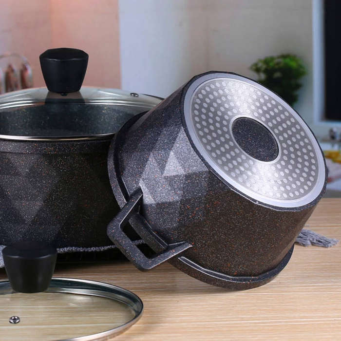 3-in-1 Non-Stick Granite Pot Set with Lids - Durable Cookware