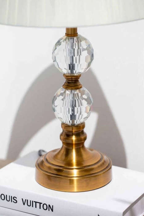 Classic Design Table Lamp  Off-White Pleated Shade, Crystal & Gold Finish Base, Ambient Lighting
