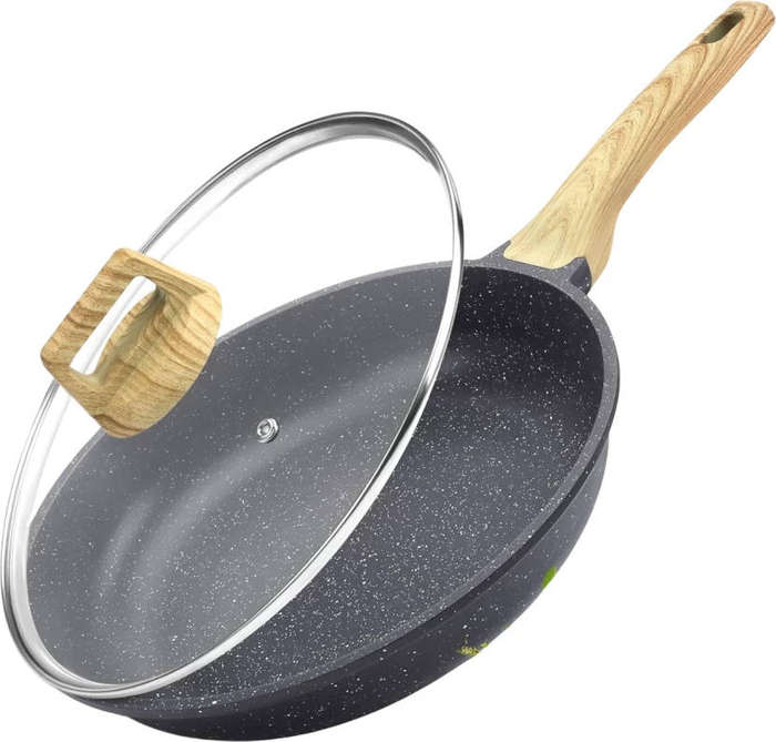 Hot Chef Non-Stick Granite Fry Pan with Lid - Durable 28cm Frying Pan