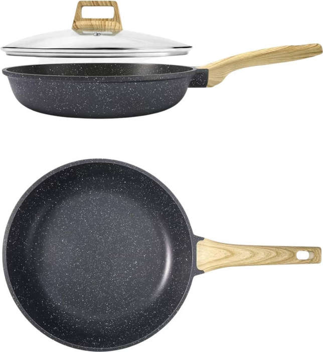 Hot Chef Non-Stick Granite Fry Pan with Lid - Durable 28cm Frying Pan