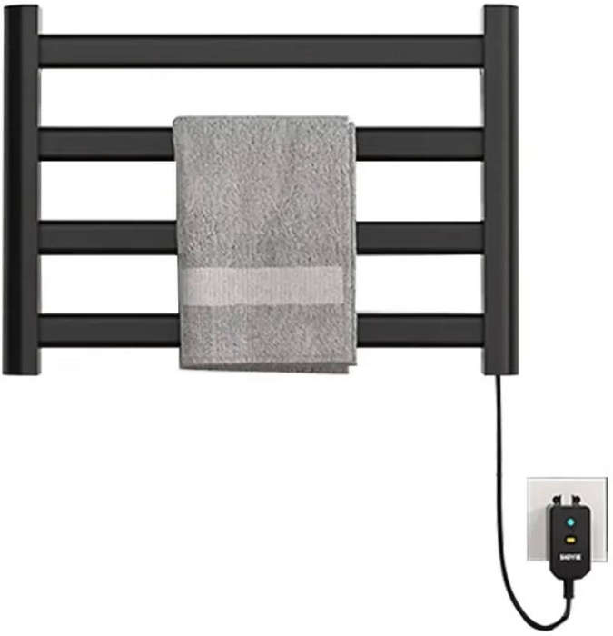 4-Bar Electric Towel Warmer & Dryer - Wall Mounted Black Stainless Steel Rack