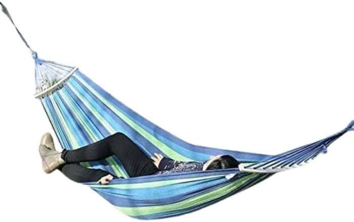 Portable Canvas Hammock with Stand & Carry Bag  Freestanding Outdoor Lounger