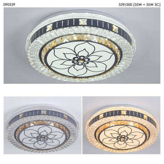 Modern Crystal Flush Mount LED Ceiling Light with Floral Design  35W + 35W, Dimmable, 3C