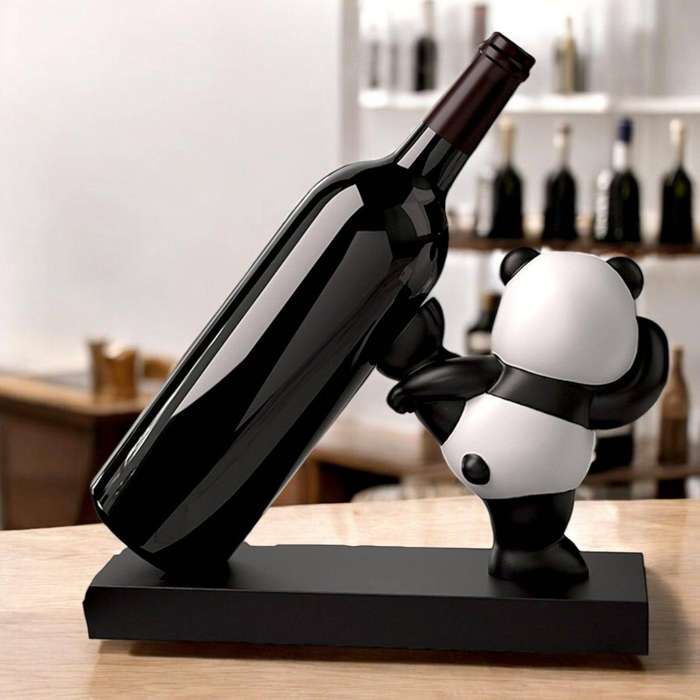 Playful Panda Wine Rack  Unique Resin Wine Bottle Holder & Kitchen Decor
