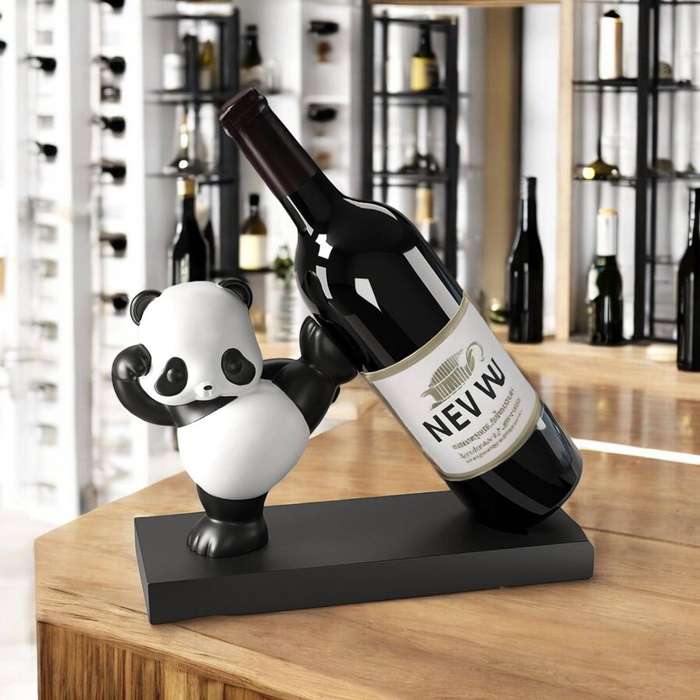 Playful Panda Wine Rack  Unique Resin Wine Bottle Holder & Kitchen Decor
