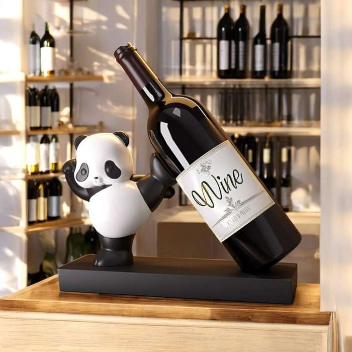 Playful Panda Wine Rack  Unique Resin Wine Bottle Holder & Kitchen Decor