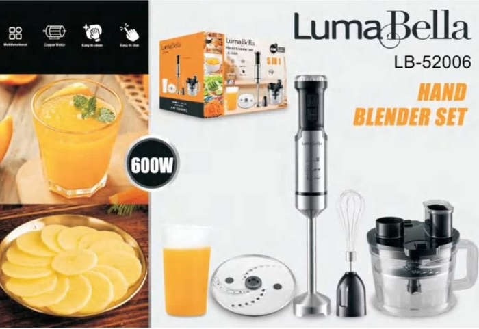 600W 4-in-1 Multi-Function Hand Blender Set  Immersion Blender, Whisk, Chopper & Slicer