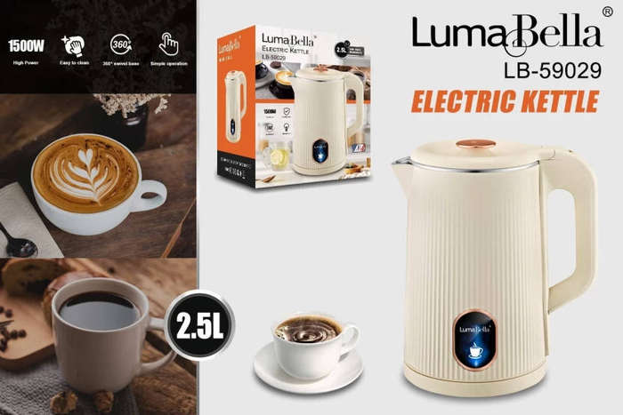 1500W 2.5L Electric Kettle  Stylish Ribbed Design, 360° Rotational Base, and Auto Shut-Off