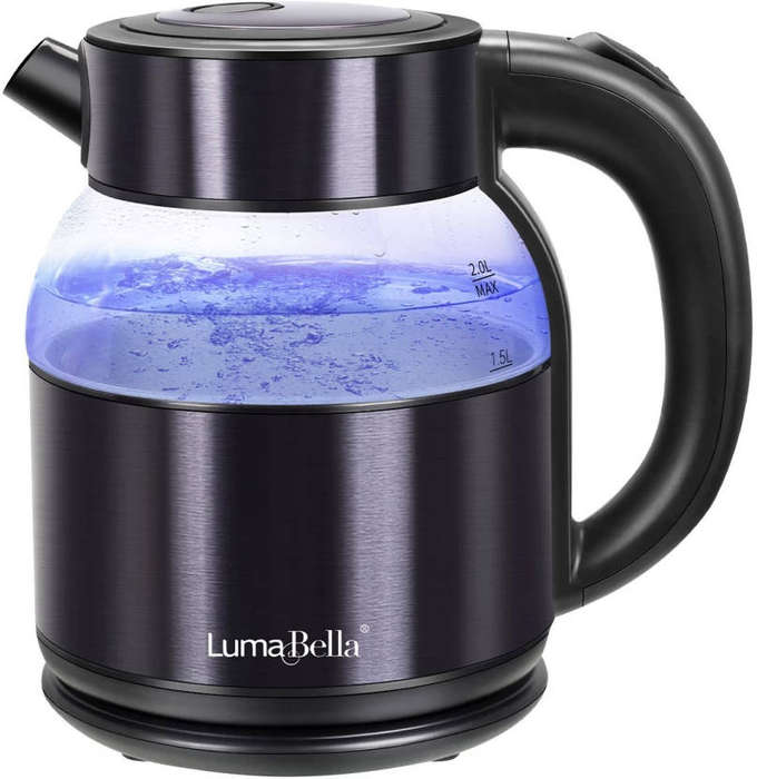 2.0L LumaBella Electric Kettle - Glass and Stainless Steel, Blue LED Light, Auto Shut-Off