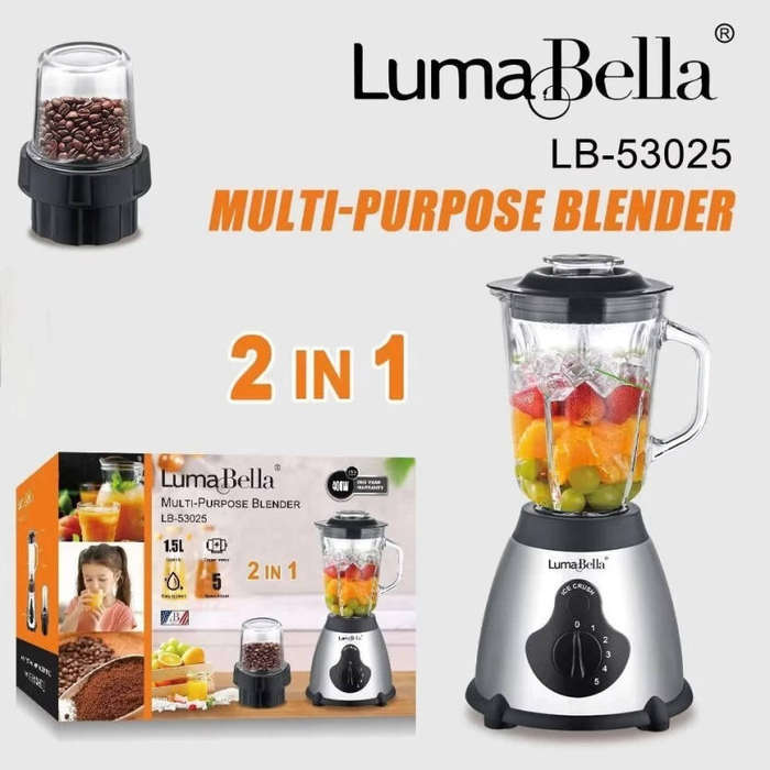 500W LumaBella 2-in-1 Multi-Purpose Food Processor and Blender  with Grinder and Jug