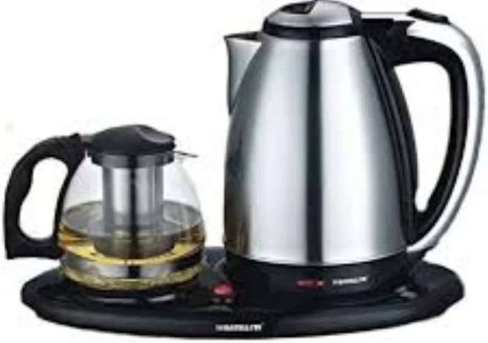 2-in-1 Tea Maker & Electric Kettle Set  Stainless Steel, Glass Infuser Pot, Base Plate